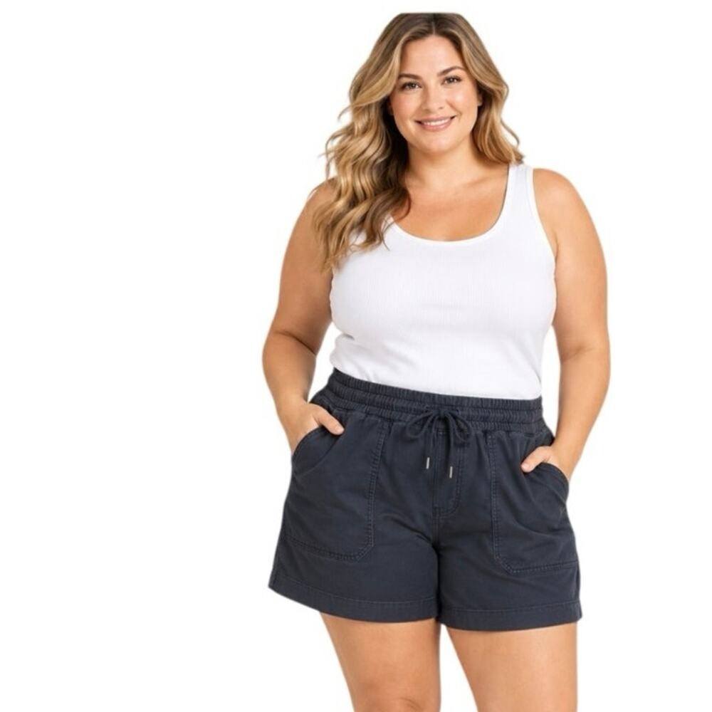 Athleta Size 20 Black Pull On Stretch Cotton Utility Shorts Elastic Waist Pocket